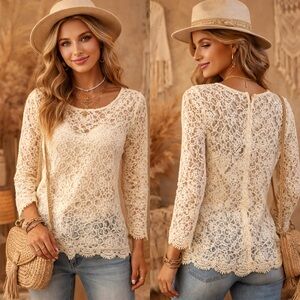 Umgee Cream Lace Blouse